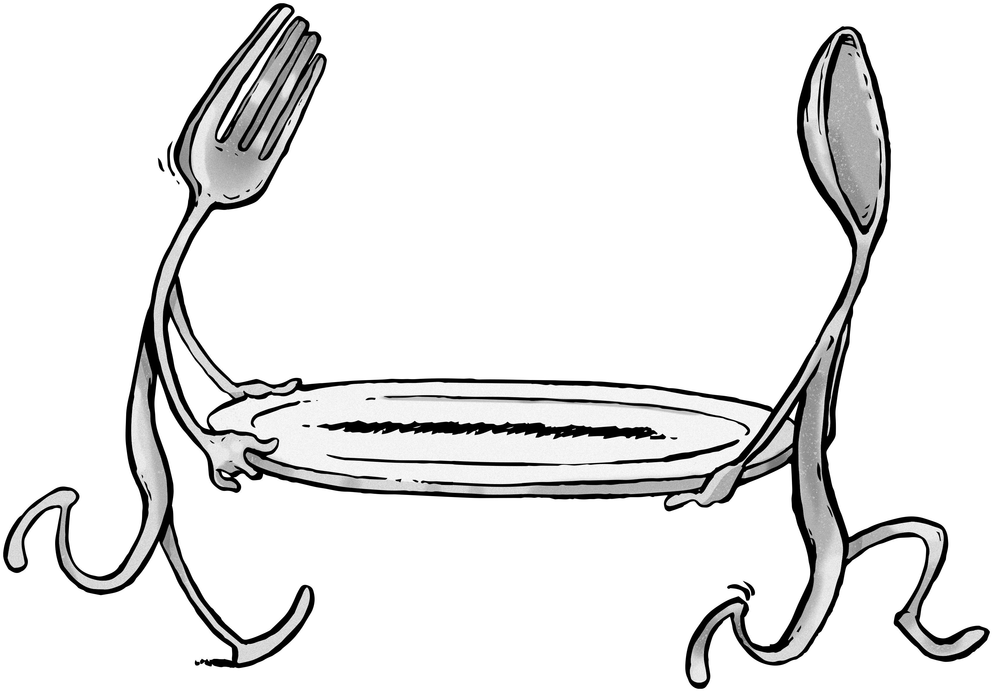 Fork and Spoon carrying a plate