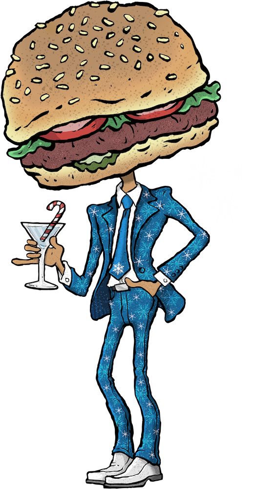 Burger in a holiday suit